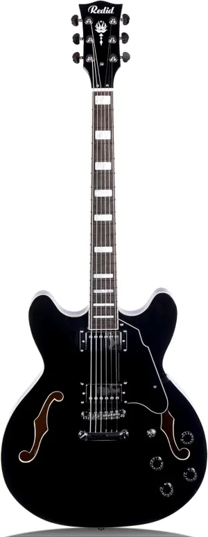 Semi-Hollow Body Electric Guitar RD-100 Jazz Guitar with F-Hole,Maple neck,humbucker Pickups (Black)