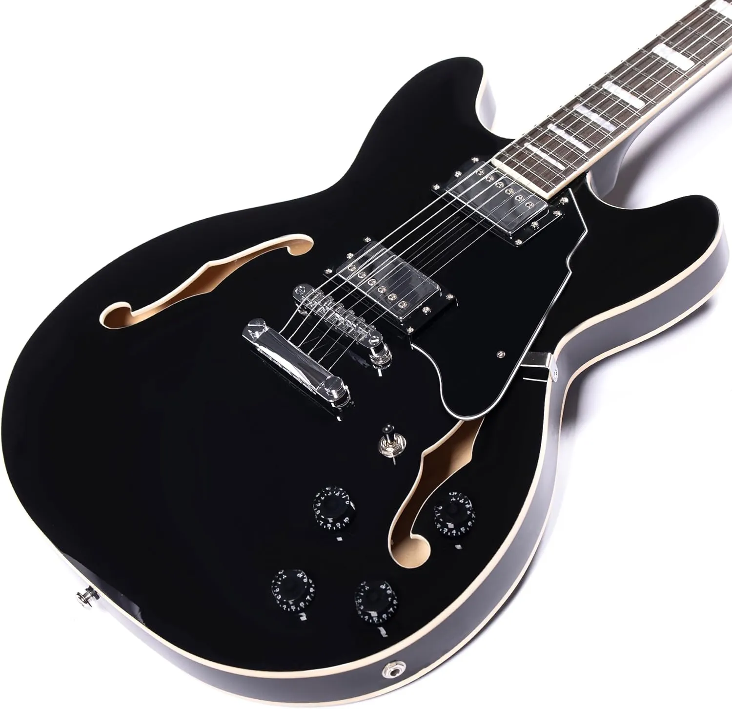 Semi-Hollow Body Electric Guitar RD-100 Jazz Guitar with F-Hole,Maple neck,humbucker Pickups (Black)