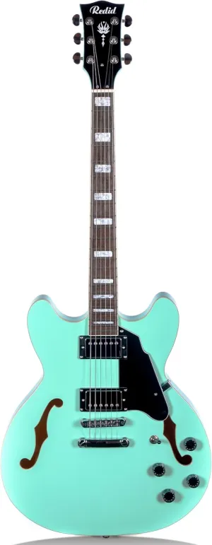 Semi-Hollow Body Electric Guitar RD-100 Jazz Guitar with F-Hole,Maple neck,humbucker Pickups(Green)