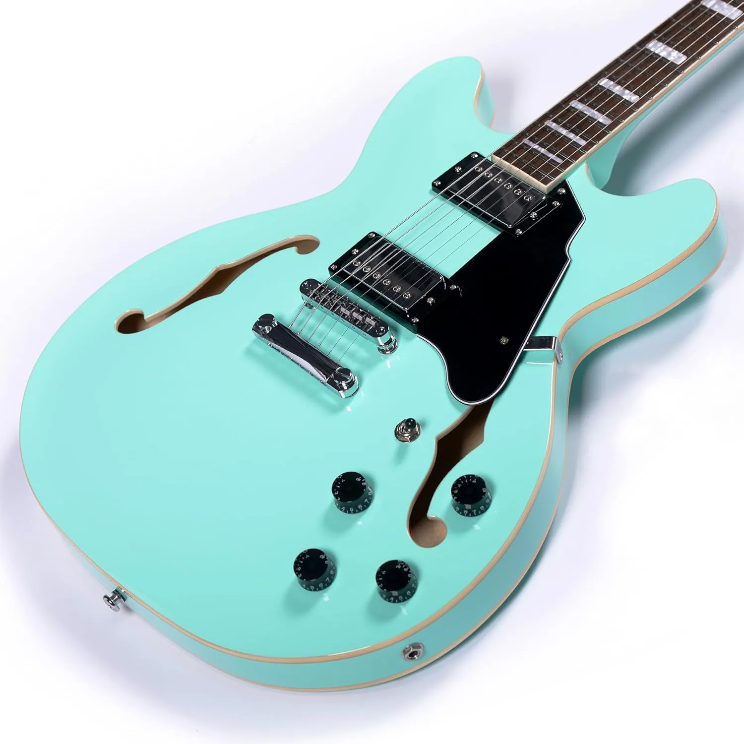 Semi-Hollow Body Electric Guitar RD-100 Jazz Guitar with F-Hole,Maple neck,humbucker Pickups(Green)
