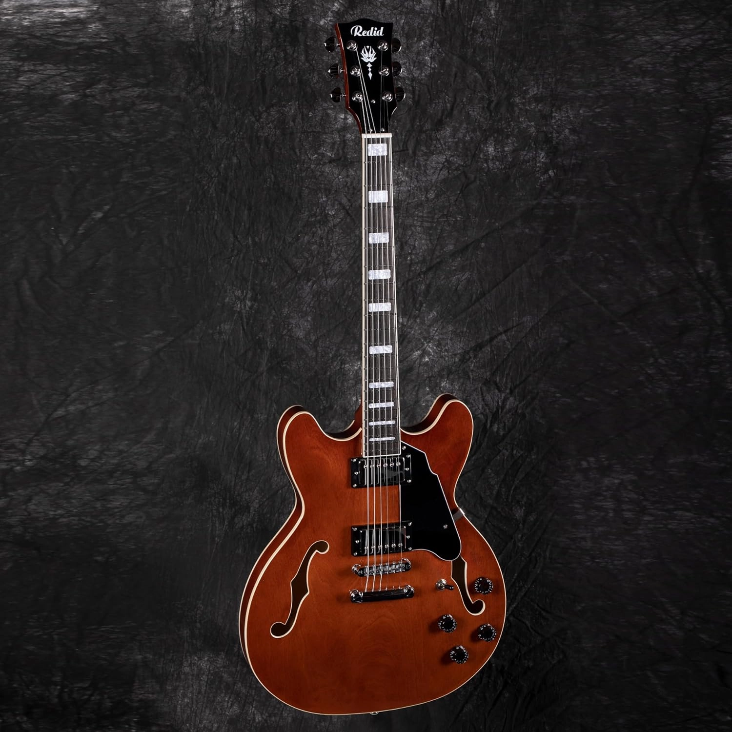 Semi-Hollow Body Electric Guitar RD-100 Jazz Guitar with F-Hole,Maple neck,humbucker Pickups(Brown)