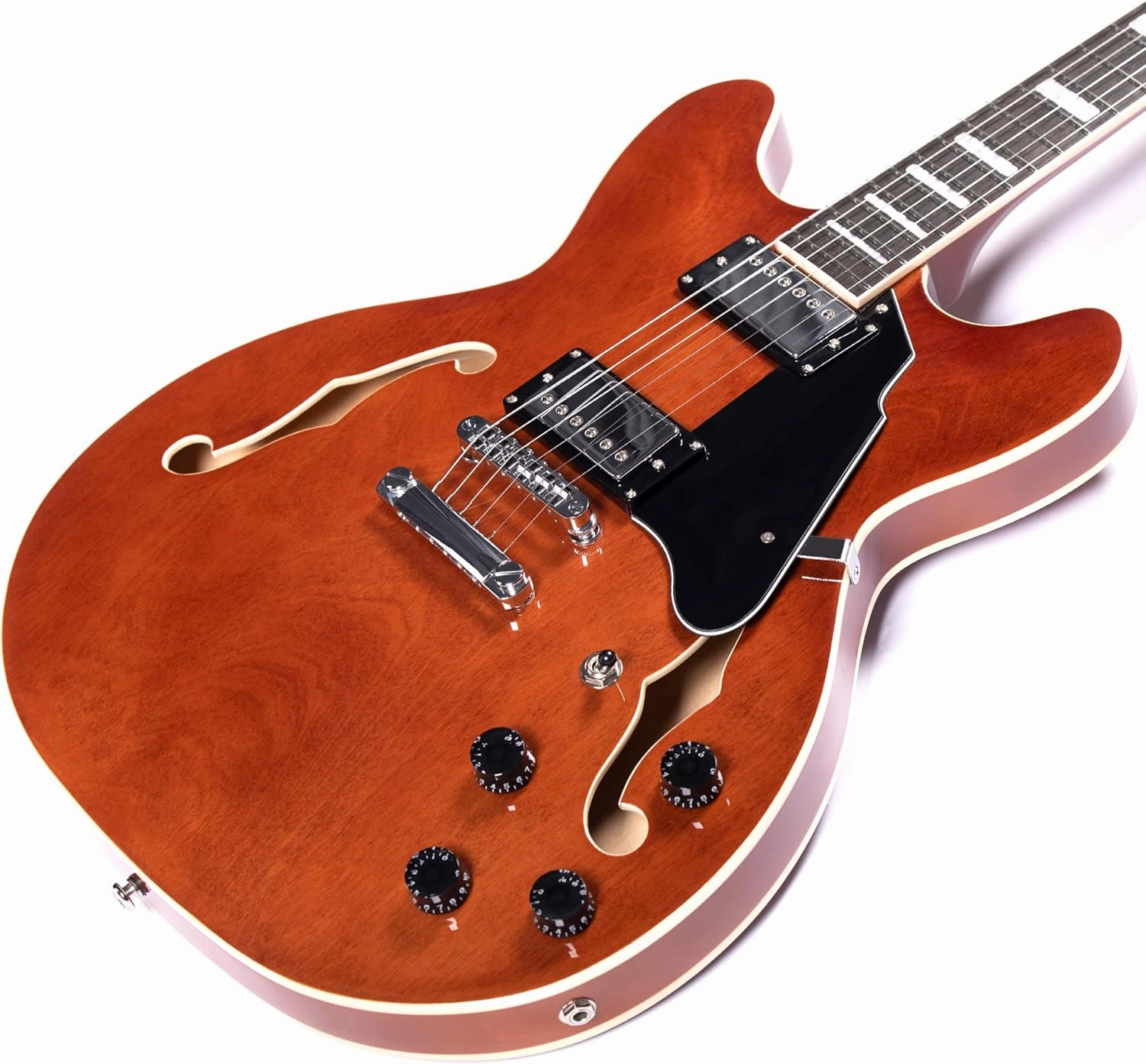 Semi-Hollow Body Electric Guitar RD-100 Jazz Guitar with F-Hole,Maple neck,humbucker Pickups(Brown)