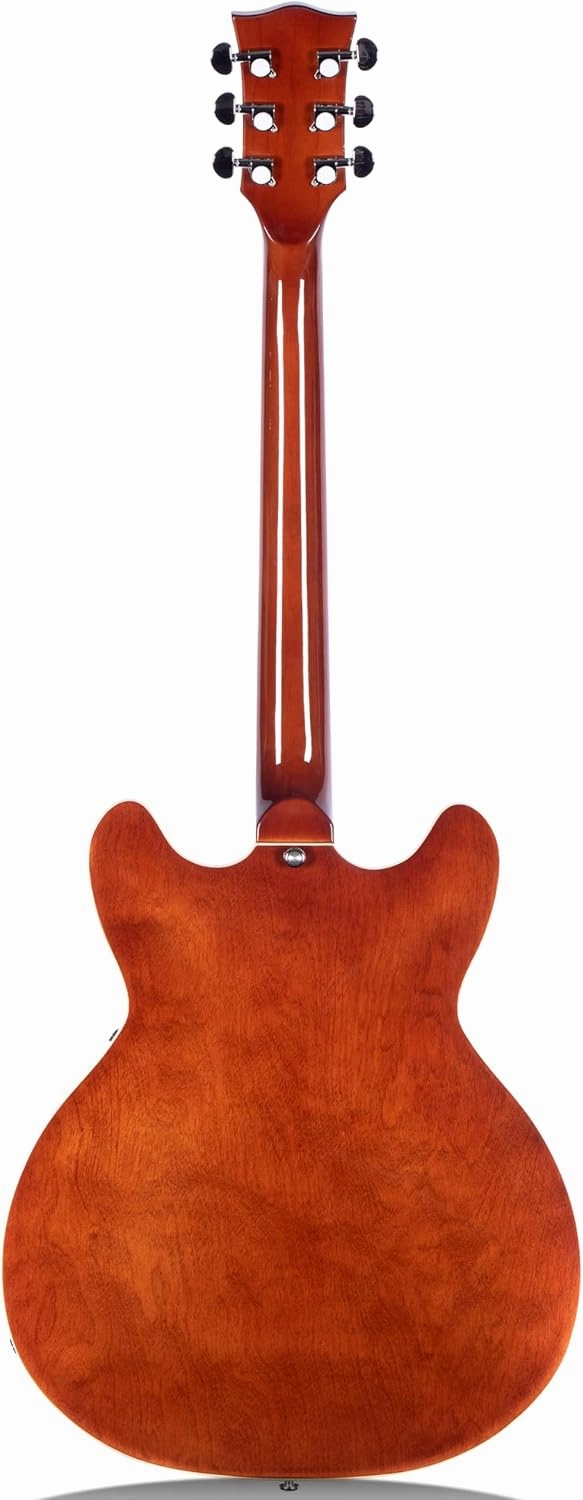 Semi-Hollow Body Electric Guitar RD-100 Jazz Guitar with F-Hole,Maple neck,humbucker Pickups(Brown)