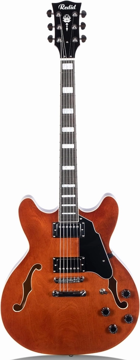 Semi-Hollow Body Electric Guitar RD-100 Jazz Guitar with F-Hole,Maple neck,humbucker Pickups(Brown)