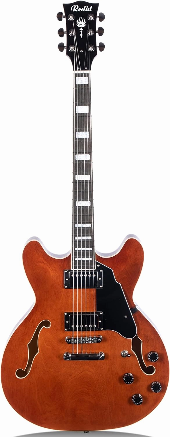 Semi-Hollow Body Electric Guitar RD-100 Jazz Guitar with F-Hole,Maple neck,humbucker Pickups(Brown)