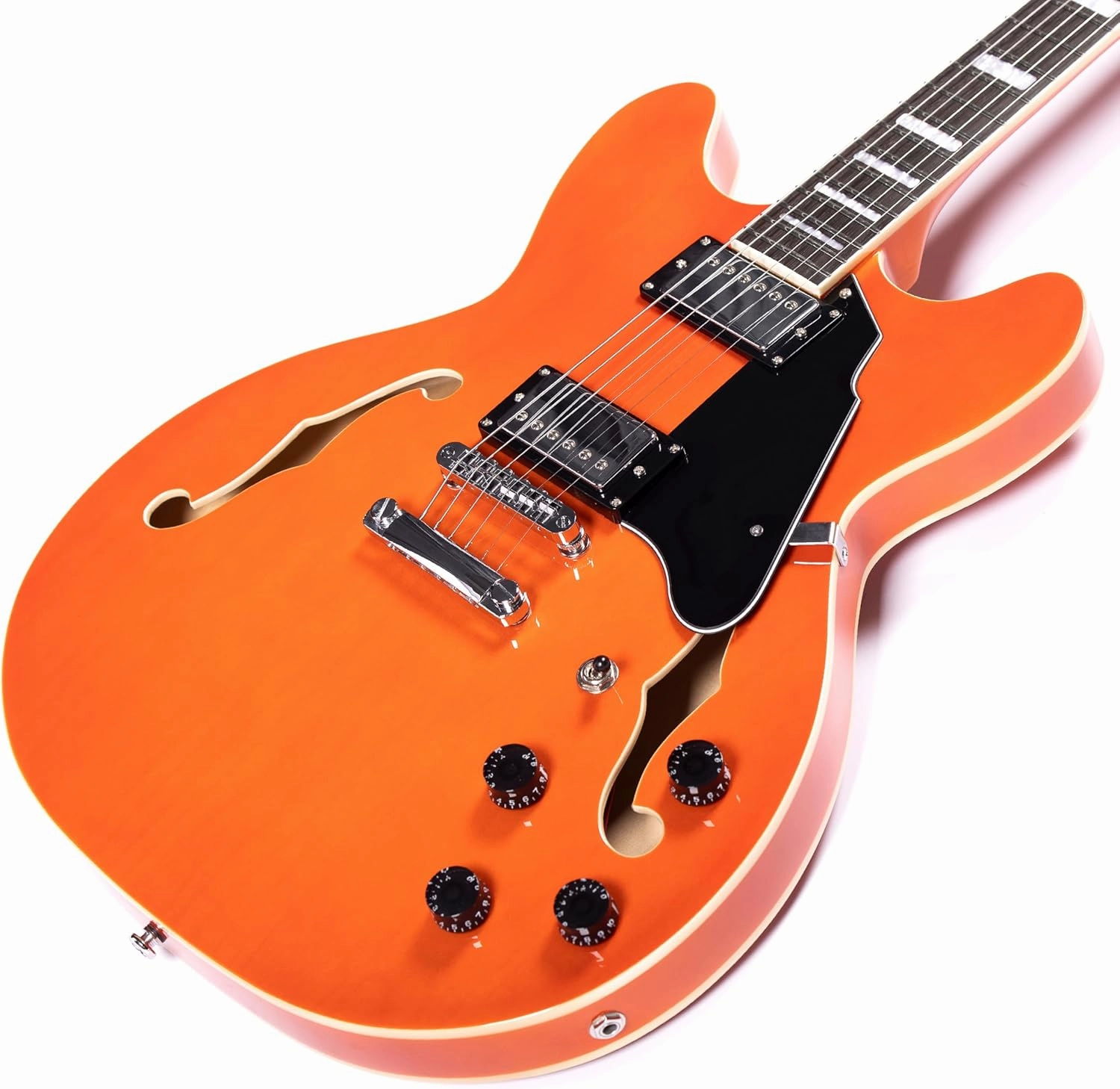 Semi-Hollow Body Electric Guitar RD-100 Jazz Guitar with F-Hole,Maple neck,humbucker Pickups(Orange)