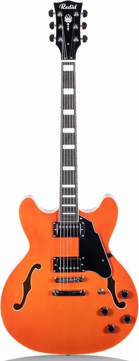 Semi-Hollow Body Electric Guitar RD-100 Jazz Guitar with F-Hole,Maple neck,humbucker Pickups(Orange)