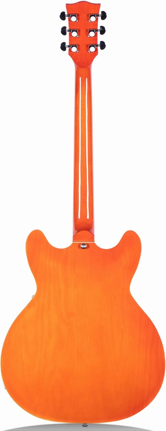 Semi-Hollow Body Electric Guitar RD-100 Jazz Guitar with F-Hole,Maple neck,humbucker Pickups(Orange)