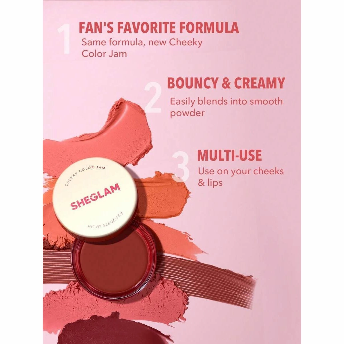 SHEGLAM - Cheeky Color Jam- 6 Shades Multi-Use Cream Blush Lip Cream Matte Highly Pigmented Natural Blush Powder Face Makeup (Rose Meadow)