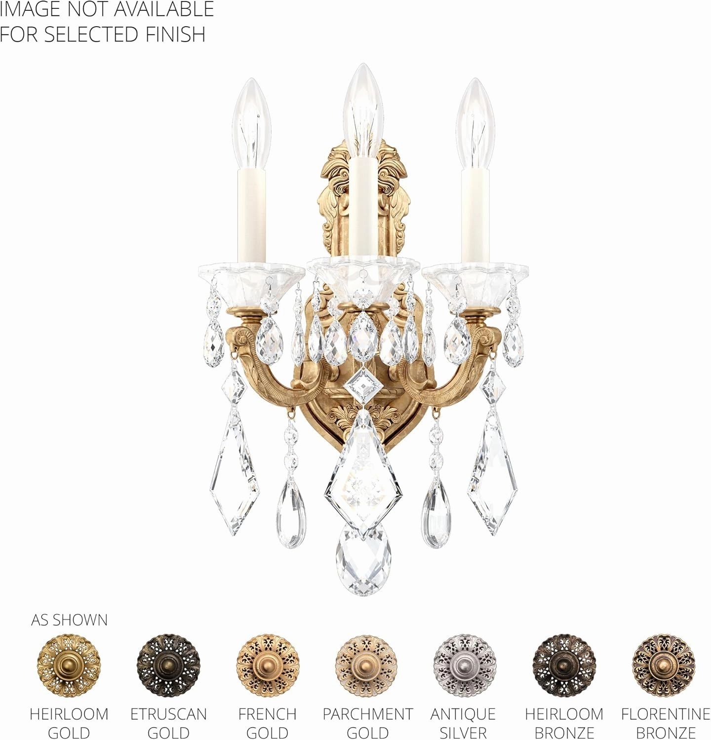 Signature 5071-83S, La Scala 3 Light 11.5in x 17in Wall Sconce in Florentine Bronze with Clear Swarovski Crystals