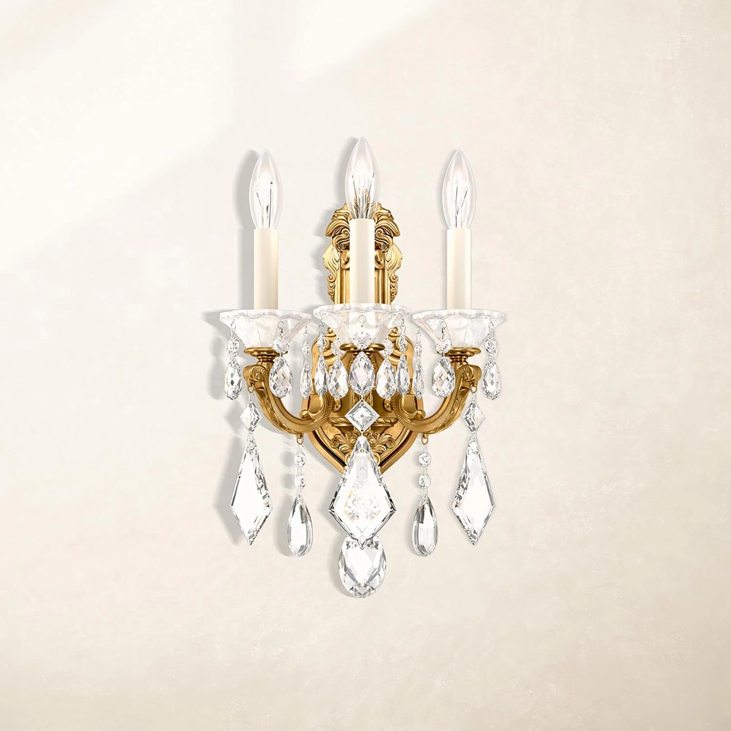 Signature 5071-83S, La Scala 3 Light 11.5in x 17in Wall Sconce in Florentine Bronze with Clear Swarovski Crystals