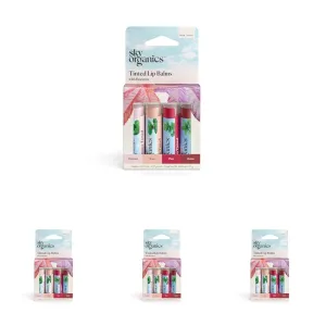 Sky Organics Tinted Lip Balms with Beeswax and a Rich Nourishing Blend of Plant Oils, Moisturizing Lip Balm to Lock In Moisture and Add A Sheer Wash Of Color & Shine, Four Assorted Flavors, 4pk.