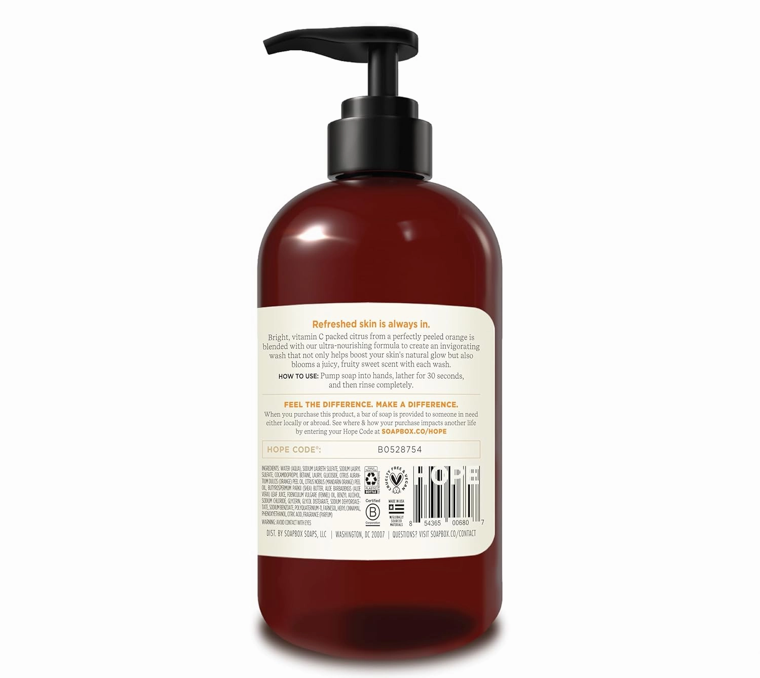 Soapbox Liquid Hand Soap, Sweet Orange Citrus - Gentle, Moisturizing Hand Cleanser, Aromatic & Soothing, Vegan & Cruelty Free Hand Wash for Kitchen and Bathroom, 12oz Pump Bottles (Pack of 3)