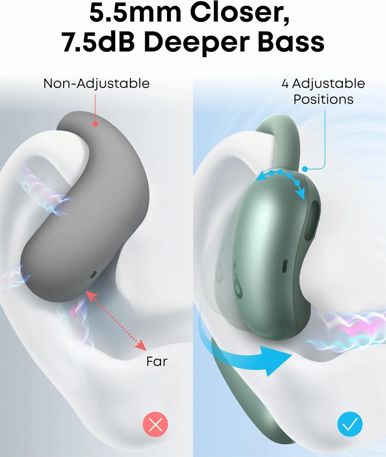 soundcore AeroFit 2 by Anker, Open-Ear Headphones, 4 Adjustable Positions for Every Ear Size, 2x Richer Bass, Hi-Res, 42H Playtime, IP55, AI Clear Calls,Wireless Charging,Translation Earbuds Real Time