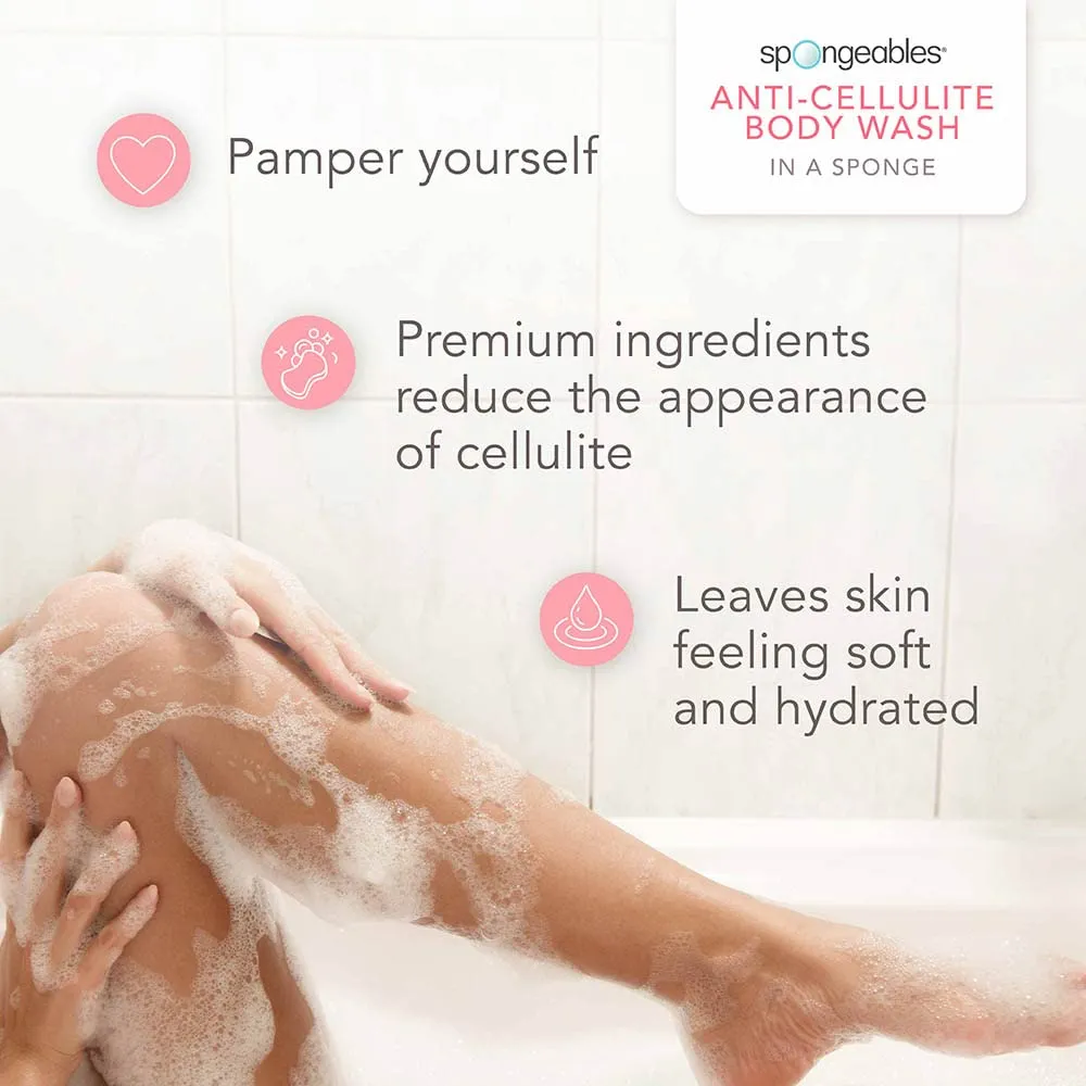 Spongeables Anti Cellulite Body Wash in a 20  Wash Sponge, English Rose, 3 Count