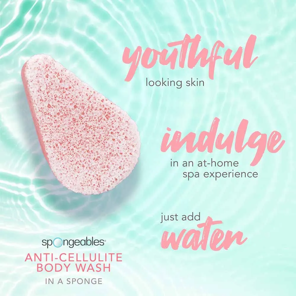 Spongeables Anti Cellulite Body Wash in a 20  Wash Sponge, English Rose, 3 Count