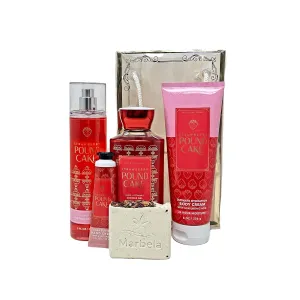 STRAWBERRY POUND CAKE Gift Bag Set - Body Cream - Fragrance Mist - Shower Gel - Hand Cream - Full Size - Includes a 4 oz Artisan Bar Soap