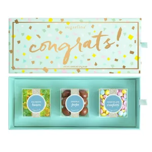 Sugarfina Congrats 3 Piece Candy Bento Box With Rainbow Gummy Bears, Chocolate Sparkle Pops, Chocolate Confetti Candy
