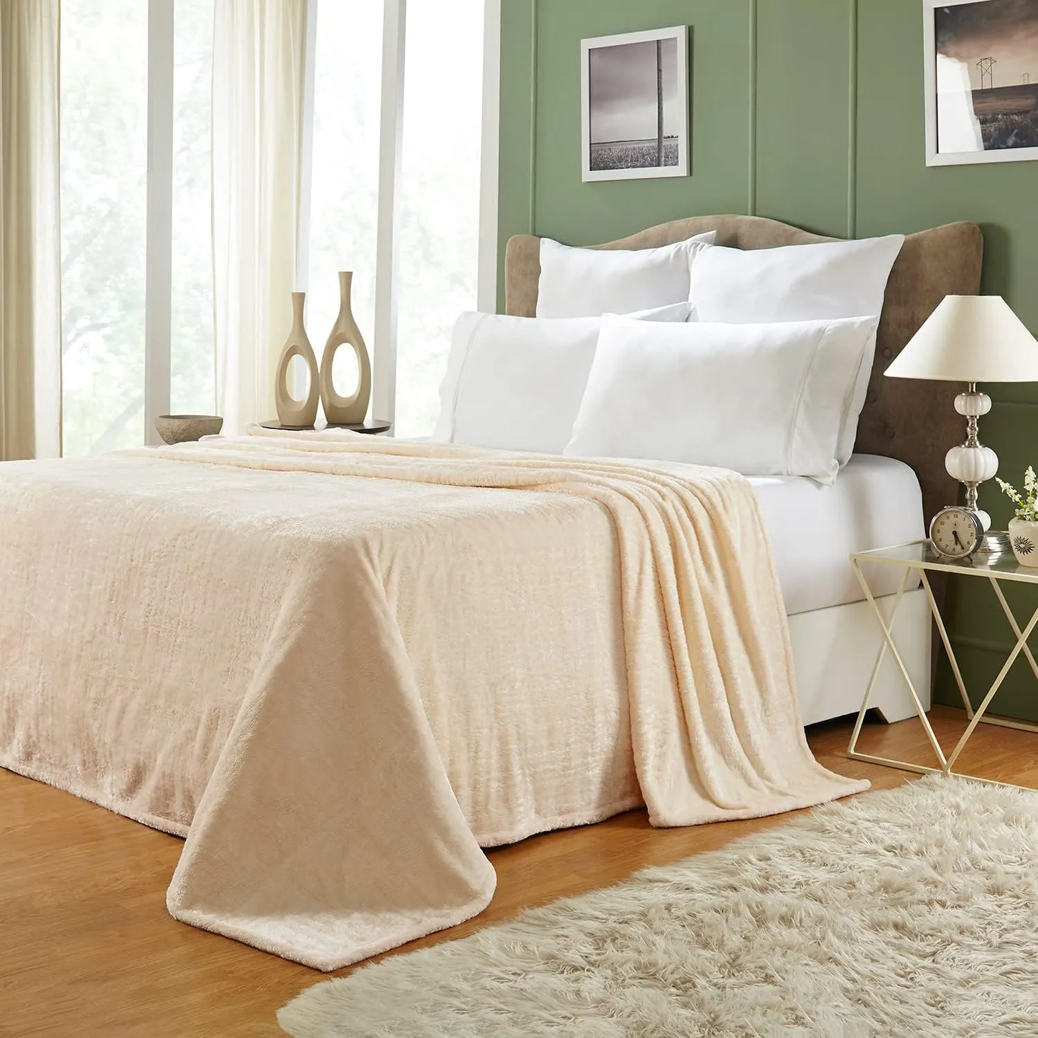 Superior Classic Solid Fleece Blanket, Thick, Cozy, Warm Blankets, Velvety Soft Plush Bedding and Sofa Throw, Cute Bedroom Decor, Fuzzy Cover, Medium Weight Comfort Essentials, Throw, Ivory