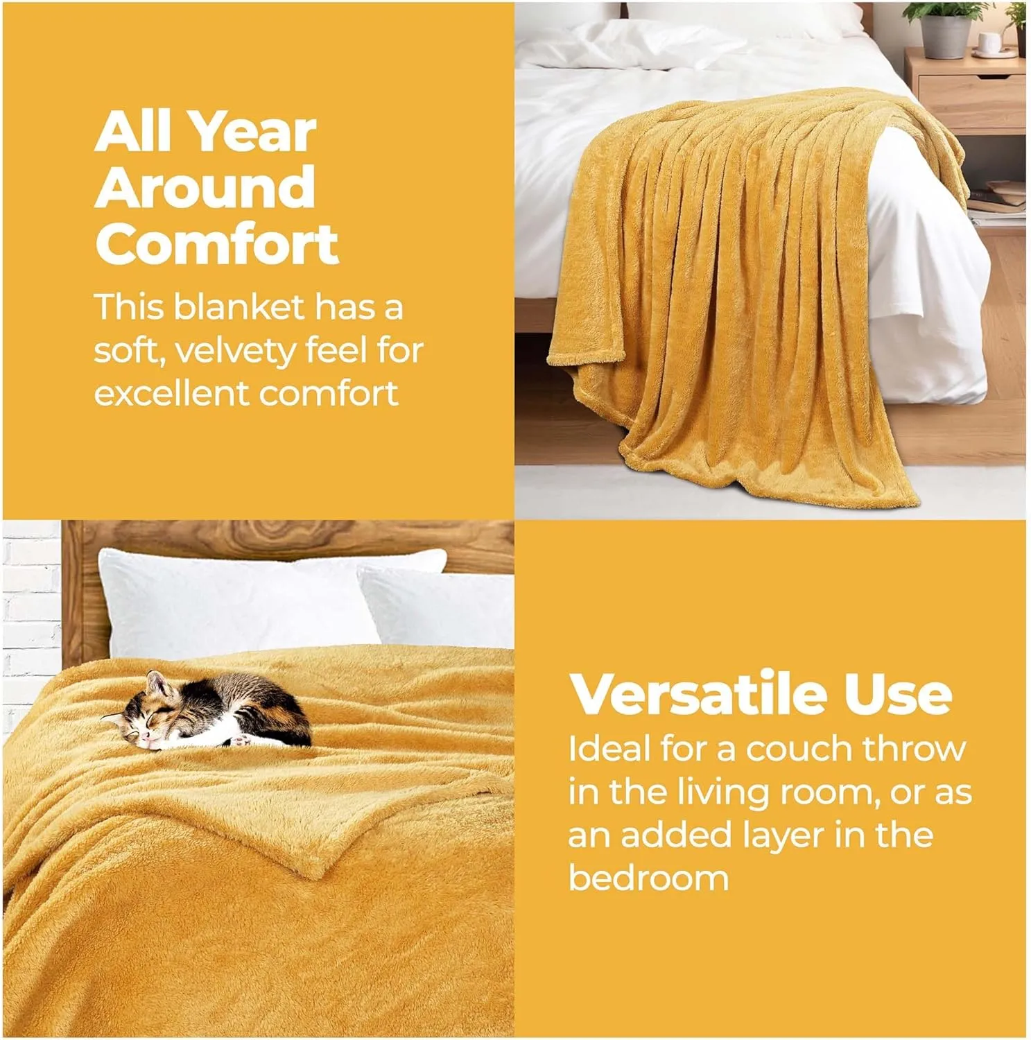 Superior Classic Solid Fleece Blanket, Thick, Cozy, Warm Blankets, Velvety Soft Plush Bedding and Sofa Throw, Cute Bedroom Decor, Fuzzy Cover, Medium Weight Comfort Essentials, Twin, Gold