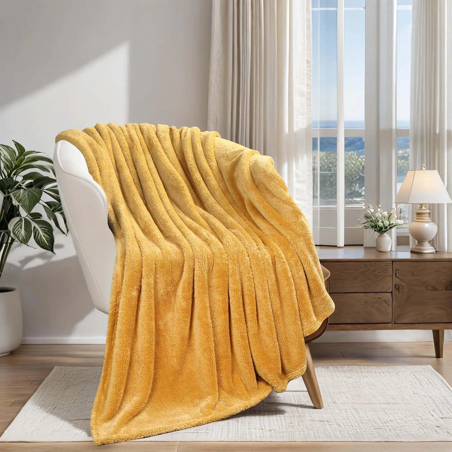 Superior Classic Solid Fleece Blanket, Thick, Cozy, Warm Blankets, Velvety Soft Plush Bedding and Sofa Throw, Cute Bedroom Decor, Fuzzy Cover, Medium Weight Comfort Essentials, Twin, Gold