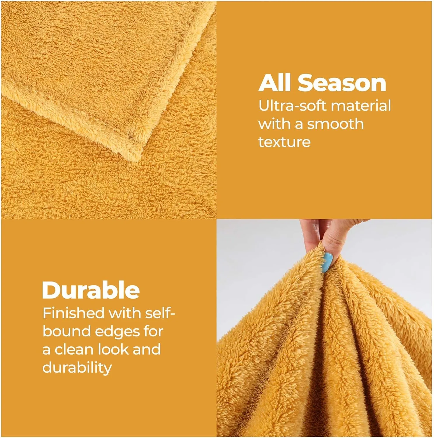 Superior Classic Solid Fleece Blanket, Thick, Cozy, Warm Blankets, Velvety Soft Plush Bedding and Sofa Throw, Cute Bedroom Decor, Fuzzy Cover, Medium Weight Comfort Essentials, Twin, Gold