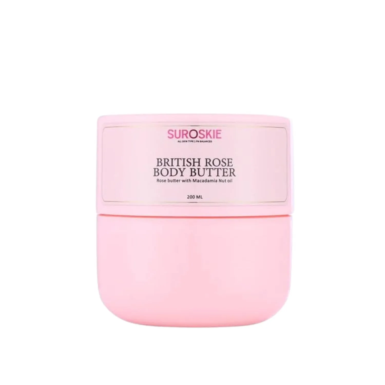 S.u.r.o.skie Brit.ish Rose Body Butter 200ml | For Deep Hydration & Nourish Skin | Upto 96 hrs |Vitamin E, Macadamia Nut & Coconut oil |UV Ray protection | Dry Skin | Body Butter For Women & Men