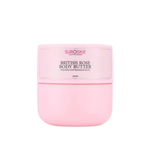 S.u.r.o.skie Brit.ish Rose Body Butter 200ml | For Deep Hydration & Nourish Skin | Upto 96 hrs |Vitamin E, Macadamia Nut & Coconut oil |UV Ray protection | Dry Skin | Body Butter For Women & Men