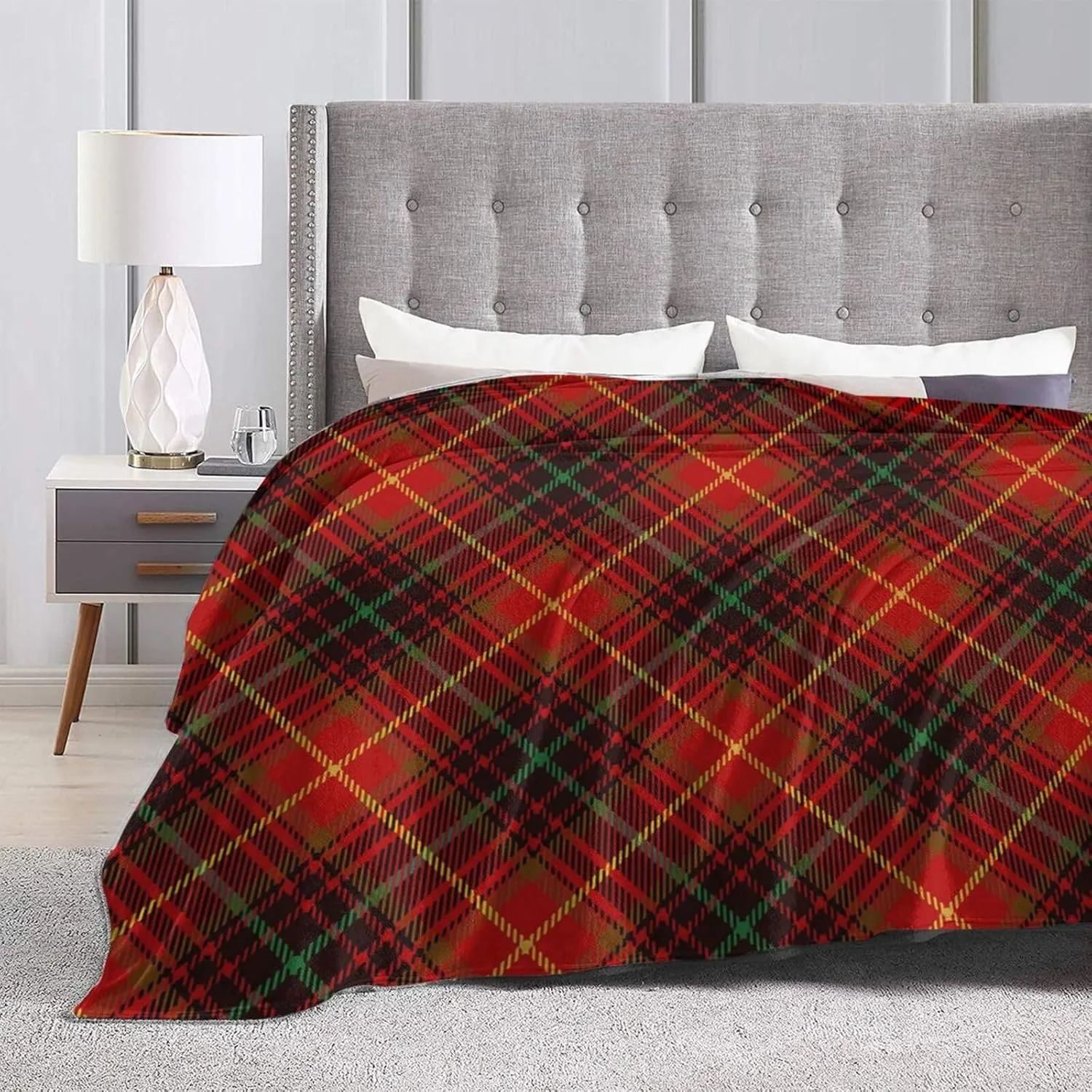Tartan-Red-Green-Gold-and-Black-Color-Plaid-Flannel-Shirt-S-Trend Ultra-Soft Micro Fleece Blanket 3D Fashion Print All Season Couch Sofa Warm Bed Throw Blanket 80"X60"
