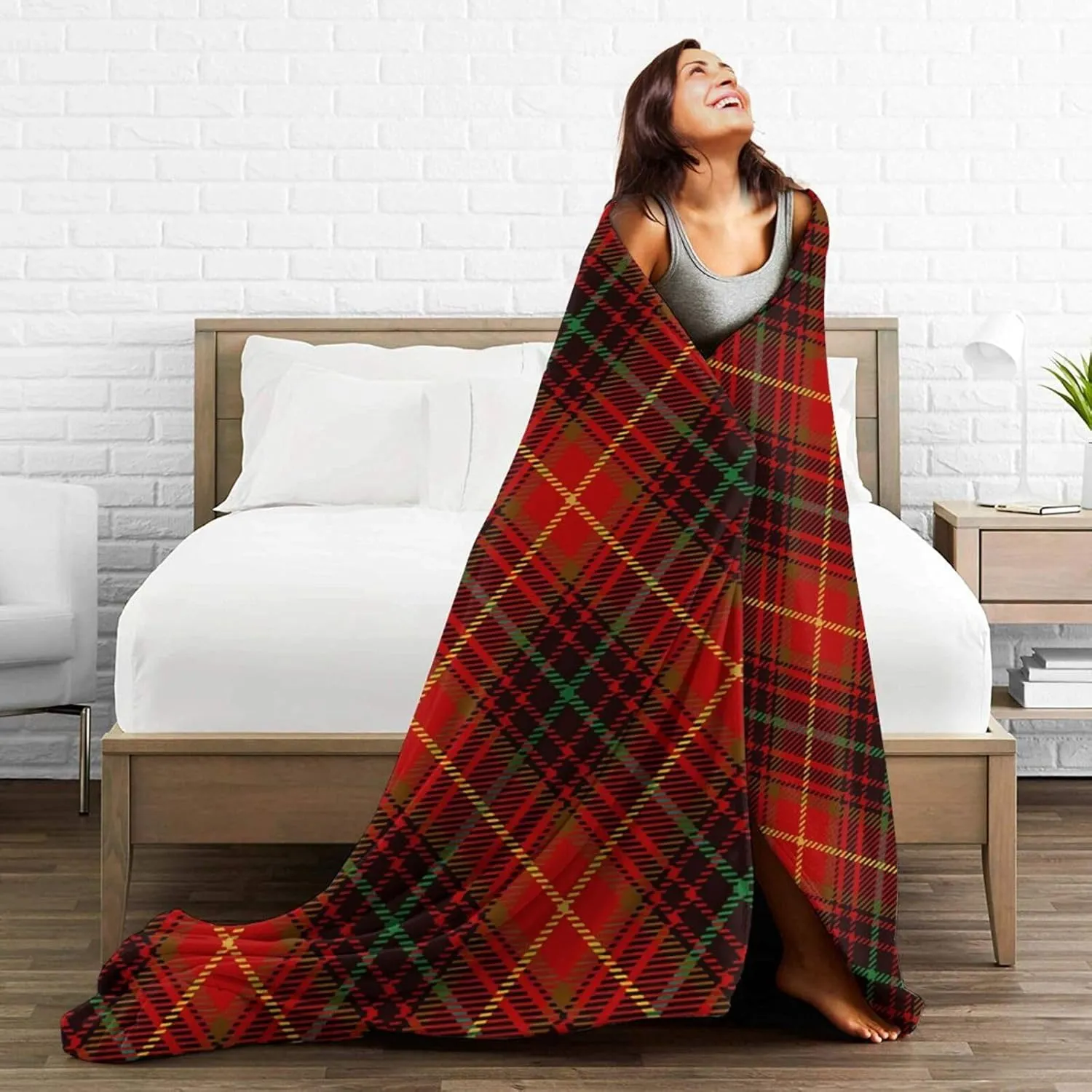 Tartan-Red-Green-Gold-and-Black-Color-Plaid-Flannel-Shirt-S-Trend Ultra Soft Warm Luxury Wool Blanket 3D Fashion Print All Season Sofa Sofa Warm Bed Throw Blanket. 60"X50"