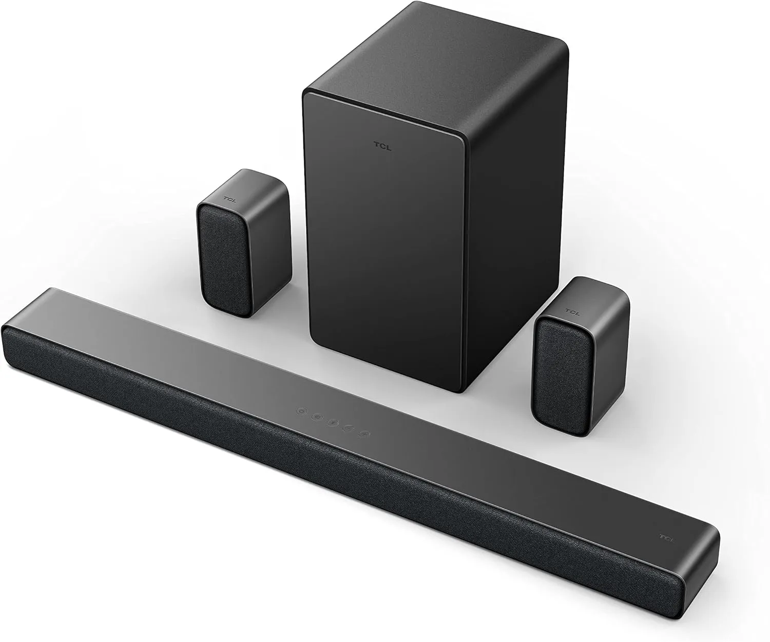 TCL 5.1ch Sound Bar with Wireless Subwoofer (Q6510, 2023 - Model), Dolby Audio, DTS Virtual:X, 430W, Built-in Center Channel Speaker, 2 Rear Surround Sound Speakers, Wall Mount/HDMI Cable Included
