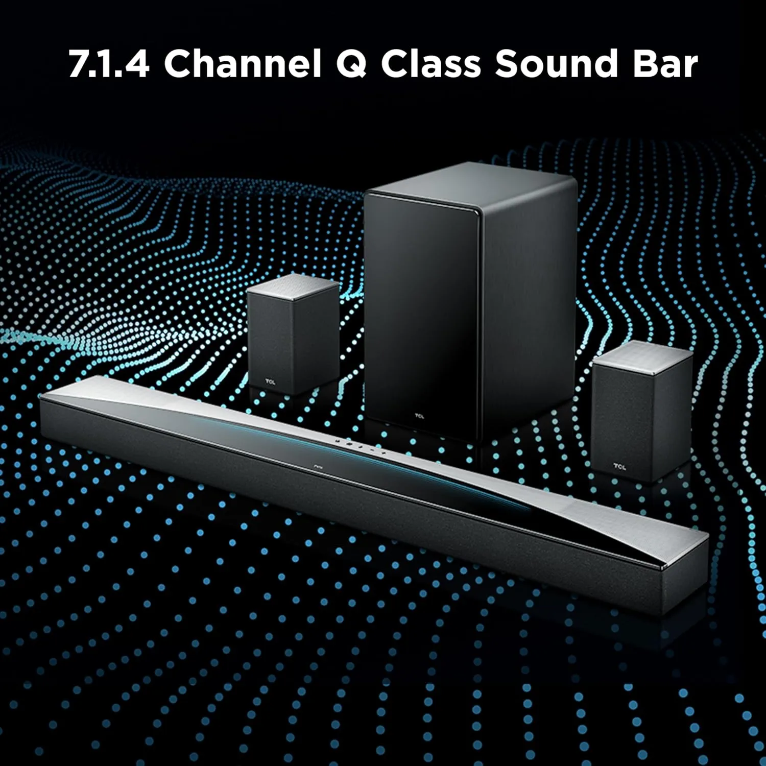 TCL Q85H Q Class 7.1.4 Channel Sound Bar with Dolby Atmos, DTS:X, Ray Danz Technology, Wireless Subwoofer, Wireless Surround Speakers, and Bluetooth Music Streaming