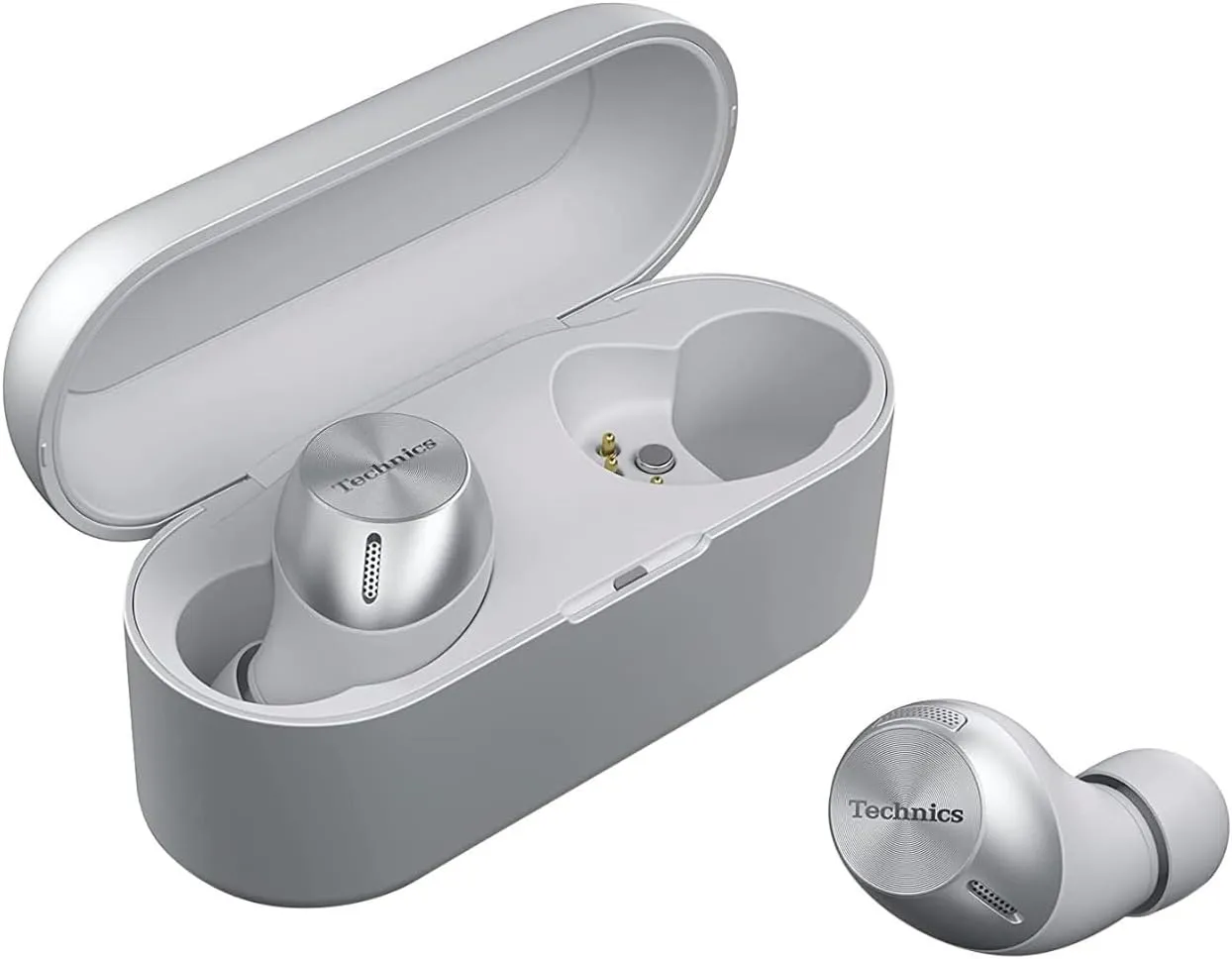 Technics True Wireless Multipoint Bluetooth Earbuds with Microphone, HiFi, Clear Calls, Long Battery Life, Lightweight Comfort Fit, Alexa Built in, EAH-AZ40-S (Silver)