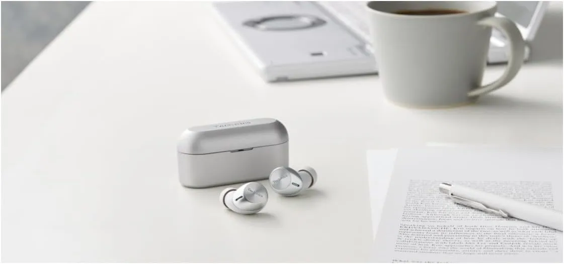Technics True Wireless Multipoint Bluetooth Earbuds with Microphone, HiFi, Clear Calls, Long Battery Life, Lightweight Comfort Fit, Alexa Built in, EAH-AZ40-S (Silver)