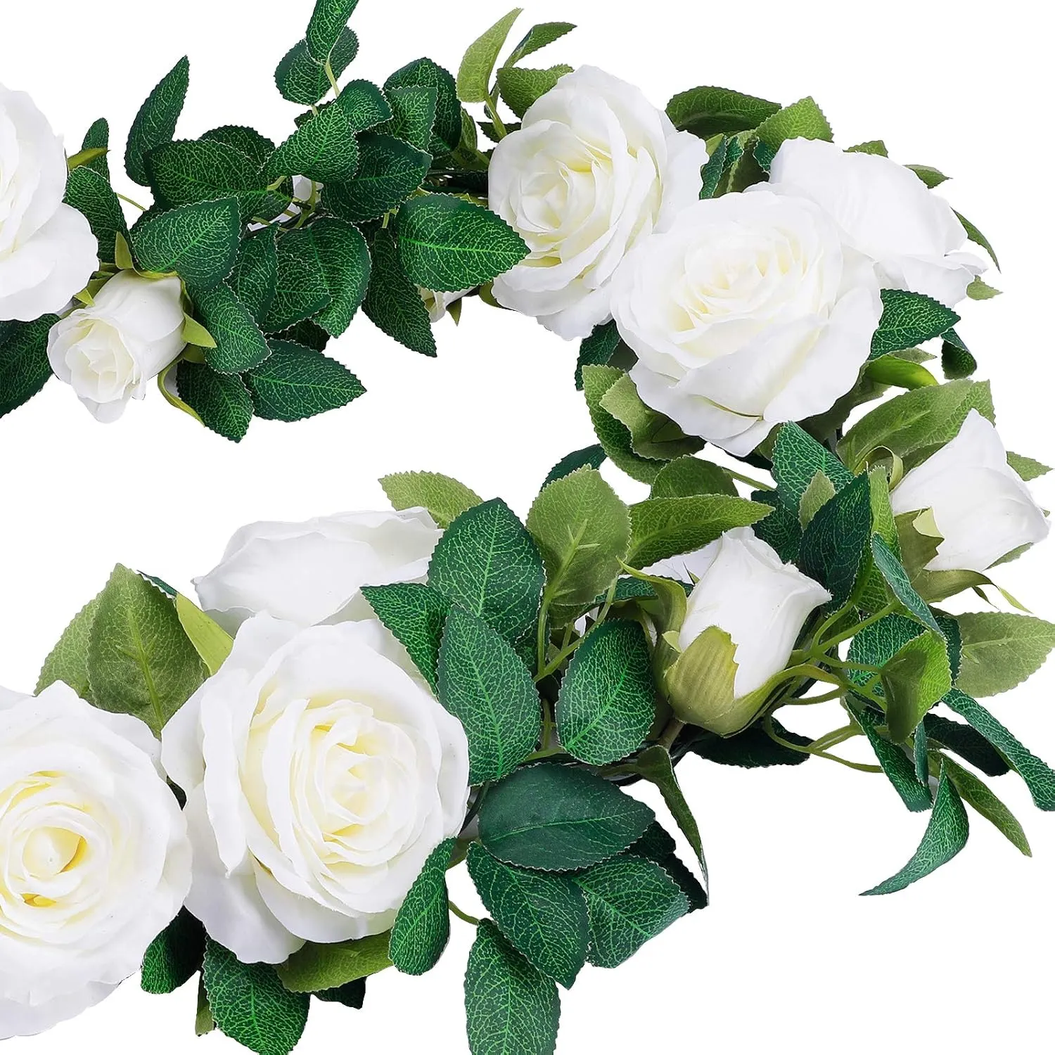 TELDRASSIL 4Pcs(26 FT) Artificial Rose Vine Fake Flower Garland Fake Silk Rose Hanging Vine for Wedding Party Background Arch Garden Background Decoration (White)
