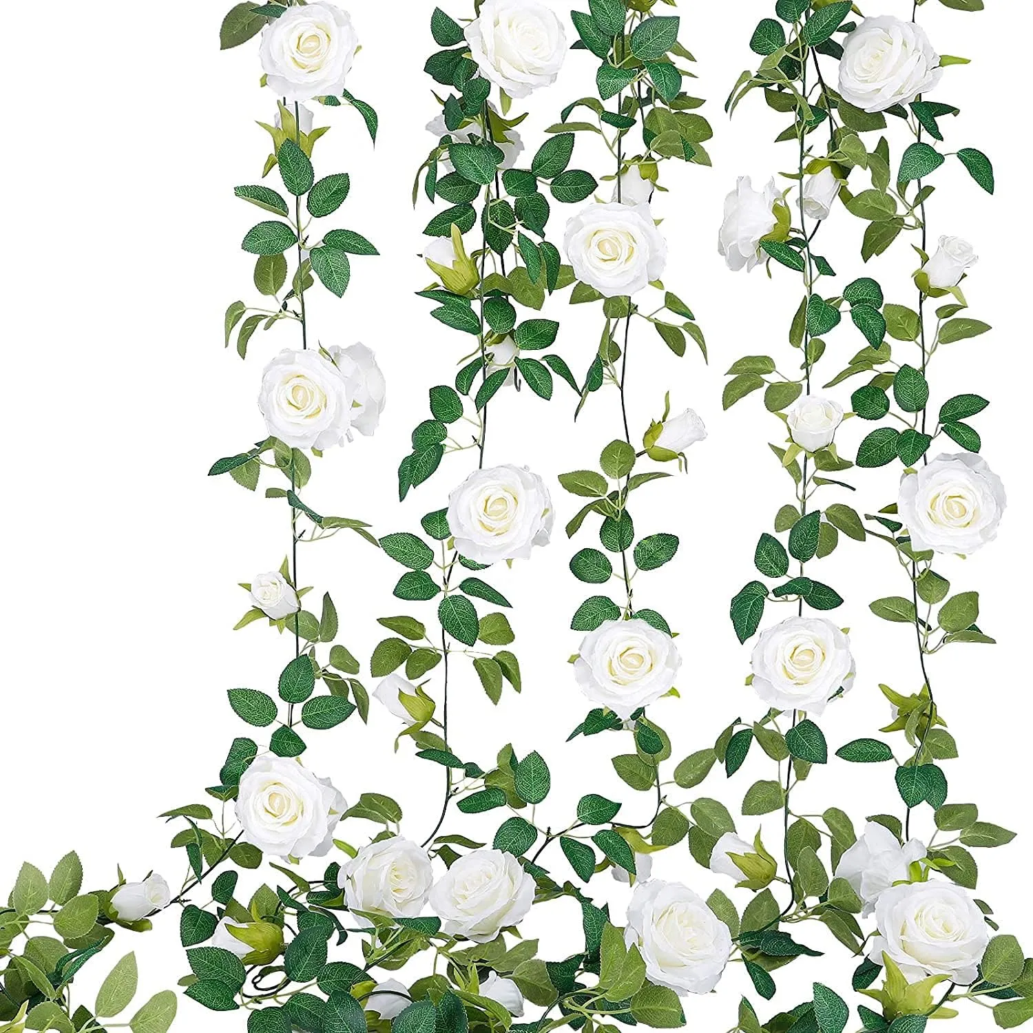 TELDRASSIL 4Pcs(26 FT) Artificial Rose Vine Fake Flower Garland Fake Silk Rose Hanging Vine for Wedding Party Background Arch Garden Background Decoration (White)