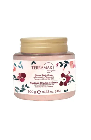 Terramar Cream Body Scrub with Cinnamon, Rose & Peppermint Oils - Exfoliates, Hydrates, Smooths Skin - Invigorating & Aromatic Body Polish