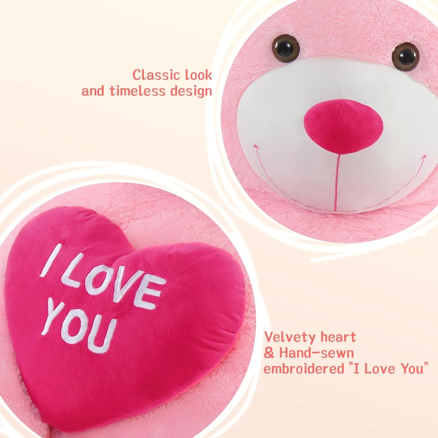 Tezituor Giant Teddy Bear Stuffed Animal 5Ft with Heart,Large Pink I Love You Bear Plush Toys for Kids Gift for Girlfriend