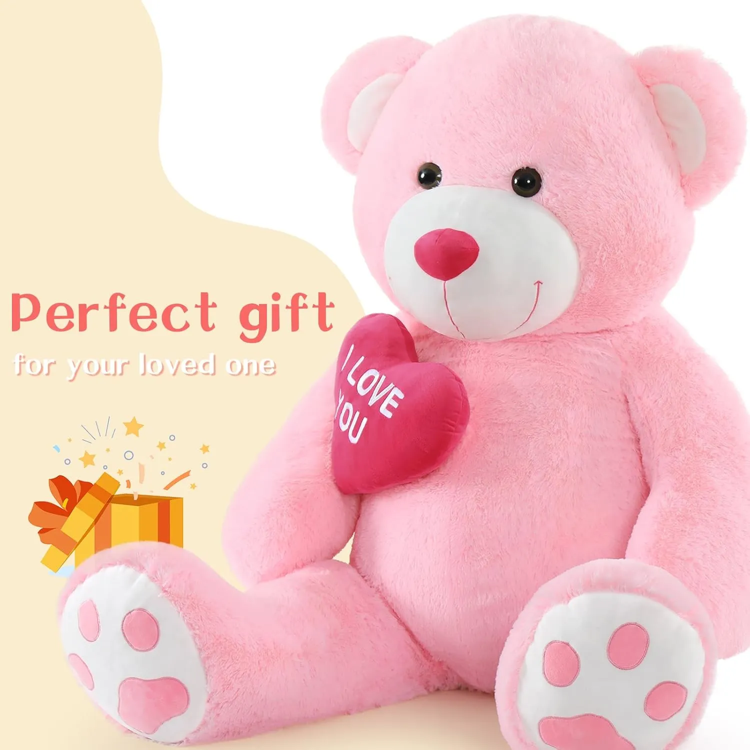 Tezituor Giant Teddy Bear Stuffed Animal 5Ft with Heart,Large Pink I Love You Bear Plush Toys for Kids Gift for Girlfriend