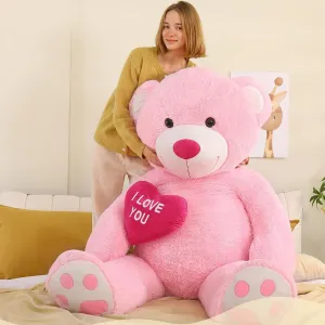 Tezituor Giant Teddy Bear Stuffed Animal 5Ft with Heart,Large Pink I Love You Bear Plush Toys for Kids Gift for Girlfriend