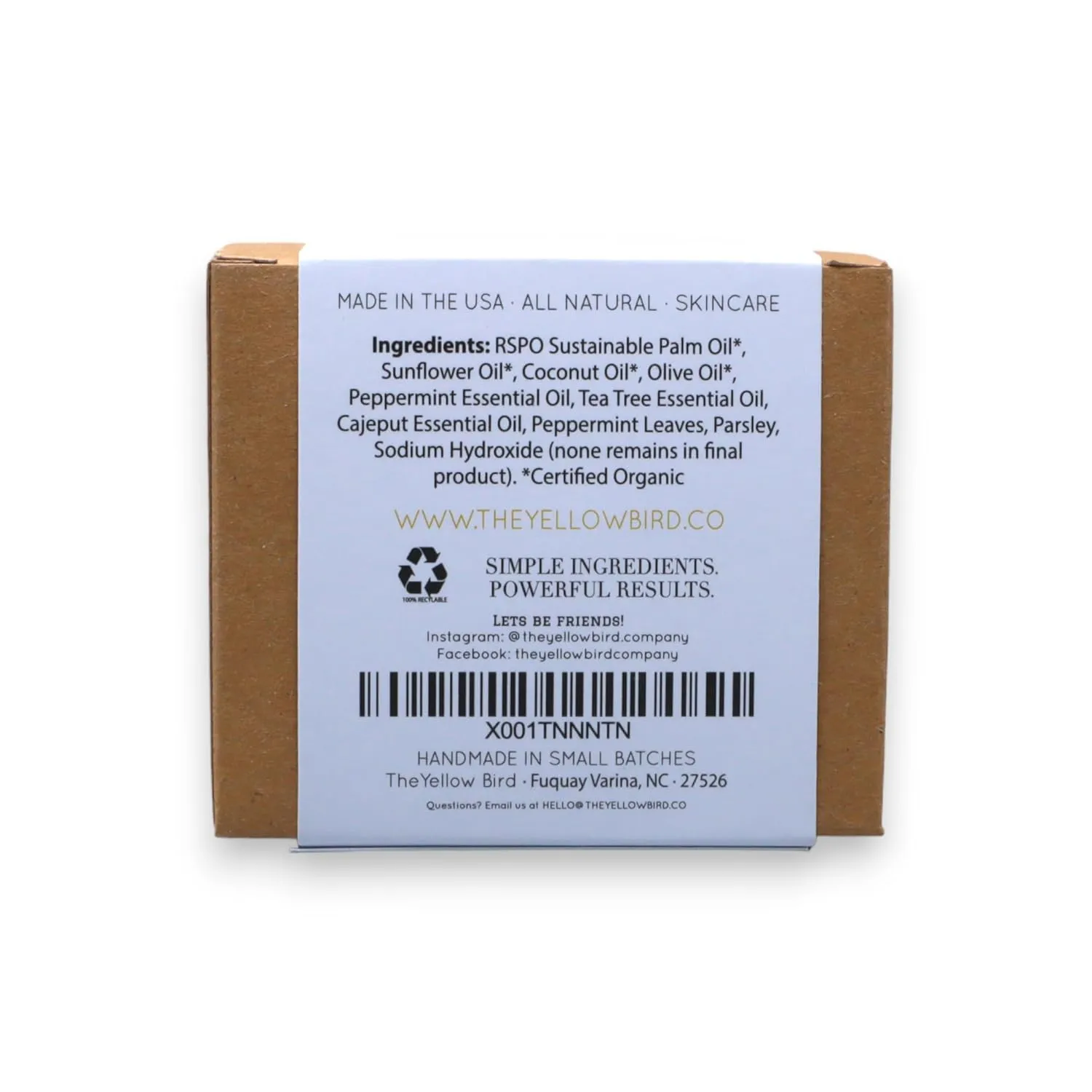 The Yellow Bird Peppermint Soap Bar with Tea Tree Oil - Handmade in USA with Natural, Organic, Vegan Ingredients (2 Bar Pack)
