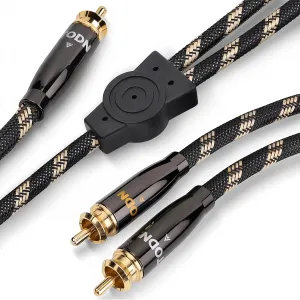 TODN Audiophile Subwoofer Cable, O-C-C Core, Dual Shielded, Hi-Fi RCA Y Splitter 1 Male to 2 Male RCA Cable for Subwoofer, Amplifier, 3 ft/1 m