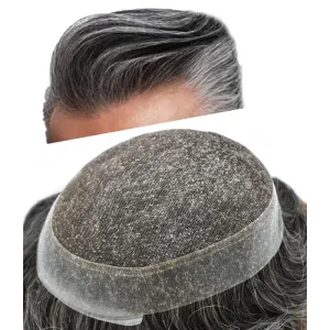 Toupee For Men Hairpiece Lace Center Hair System Replacement Thin Skin Mens Toupee Human Hair Piece Unit For Men 8"x10" #1B30#1B OFF BLACK   30% GREY 120% density