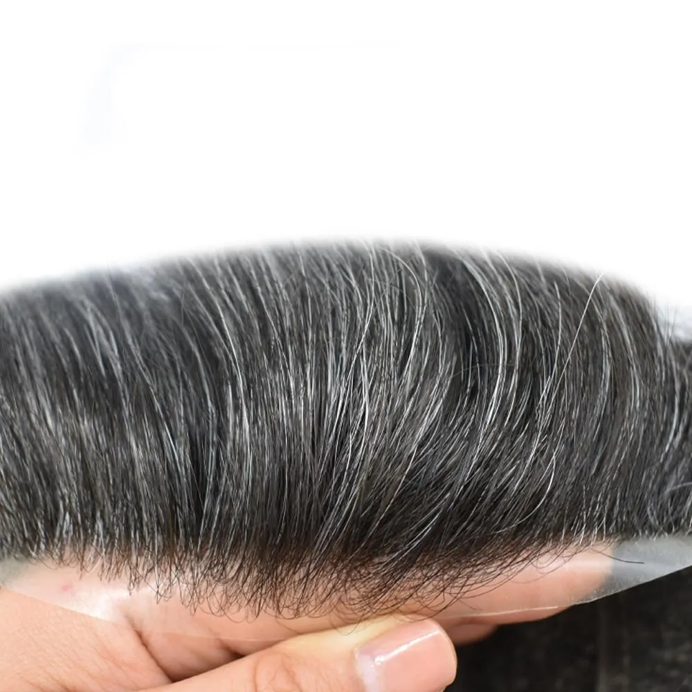 Toupee For Men Hairpiece Lace Center Hair System Replacement Thin Skin Mens Toupee Human Hair Piece Unit For Men 8"x10" #1B30#1B OFF BLACK   30% GREY 120% density