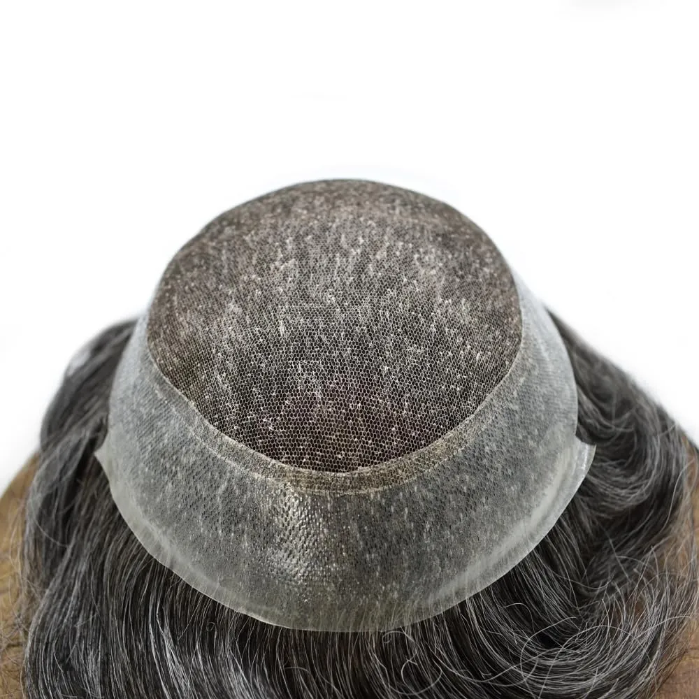 Toupee For Men Hairpiece Lace Center Hair System Replacement Thin Skin Mens Toupee Human Hair Piece Unit For Men 8"x10" #1B30#1B OFF BLACK   30% GREY 120% density