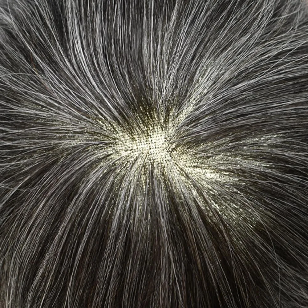 Toupee For Men Hairpiece Lace Center Hair System Replacement Thin Skin Mens Toupee Human Hair Piece Unit For Men 8"x10" #1B30#1B OFF BLACK   30% GREY 120% density