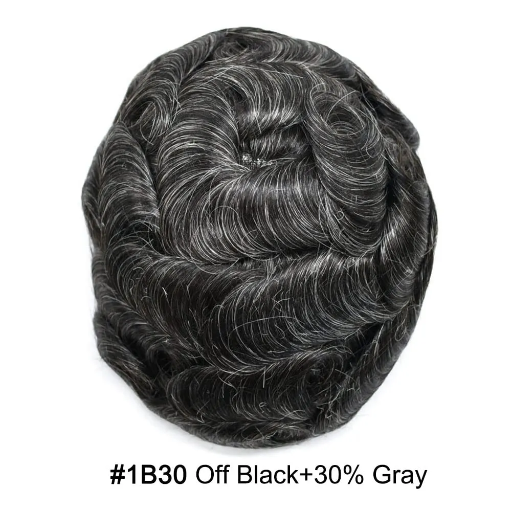 Toupee For Men Hairpiece Lace Center Hair System Replacement Thin Skin Mens Toupee Human Hair Piece Unit For Men 8"x10" #1B30#1B OFF BLACK   30% GREY 120% density
