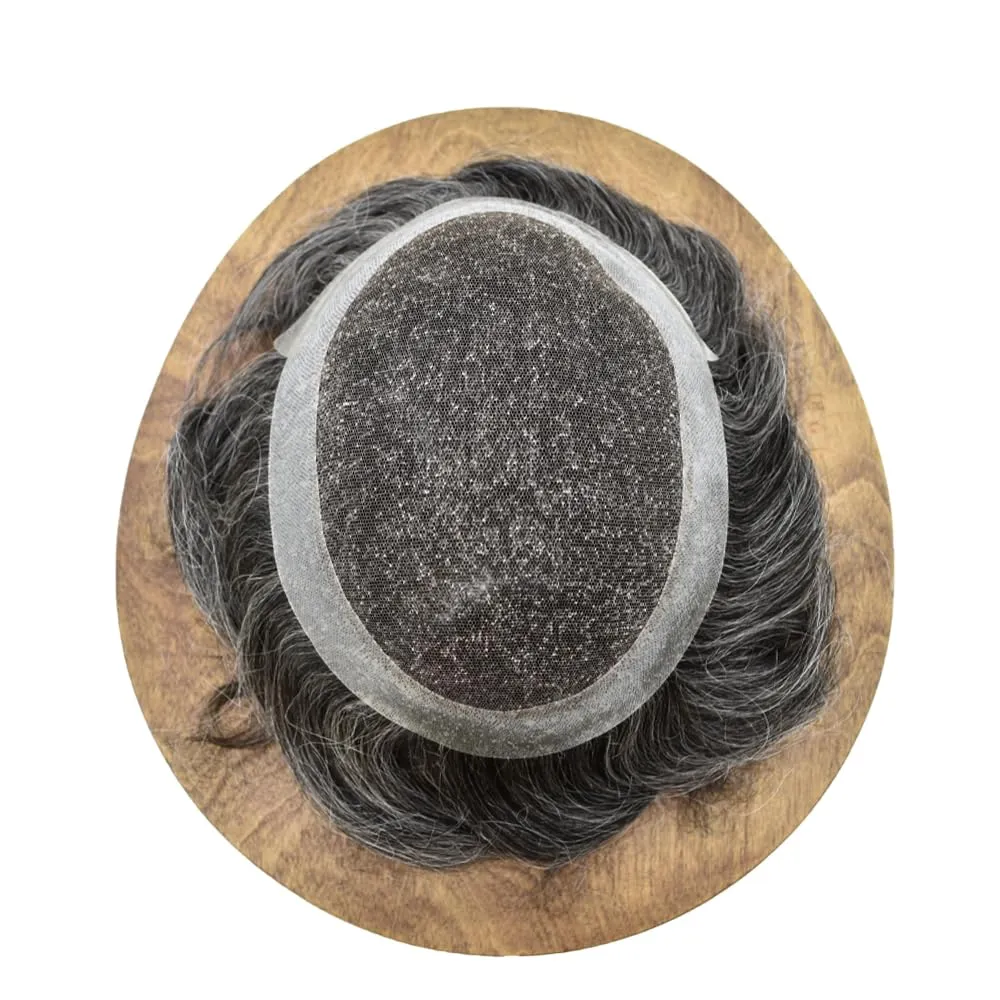 Toupee For Men Hairpiece Lace Center Hair System Replacement Thin Skin Mens Toupee Human Hair Piece Unit For Men 8"x10" #1B30#1B OFF BLACK   30% GREY 120% density