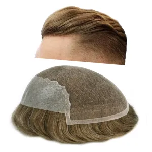 Toupee For Men Human Hair French Lace Brown Hair System Bleached Knot Men Toupee Natural Hairline Blonde Hair Piece For Men Hairpiece 8X10 80% Density #17 Dark Ash Blonde