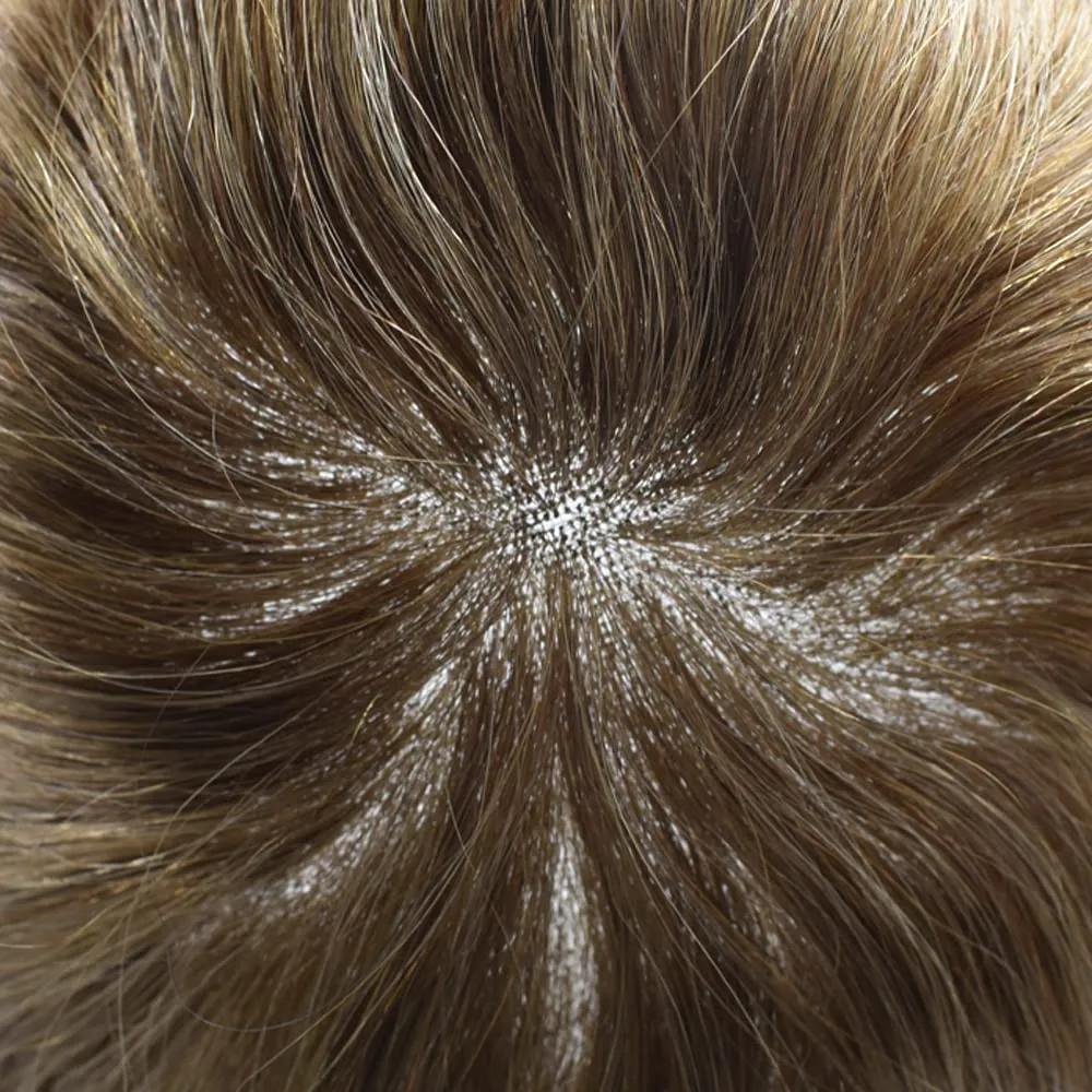 Toupee For Men Human Hair French Lace Brown Hair System Bleached Knot Men Toupee Natural Hairline Blonde Hair Piece For Men Hairpiece 8X10 80% Density #17 Dark Ash Blonde